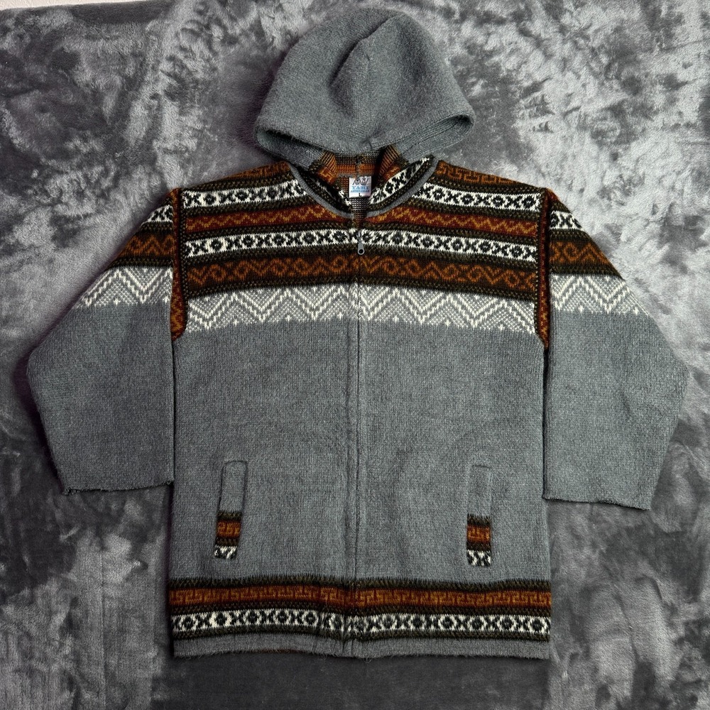 Yari Artesianias Alpaca Wool Full-Zip Sweater Hoodie 3/4 Sleeve Multi Patter
